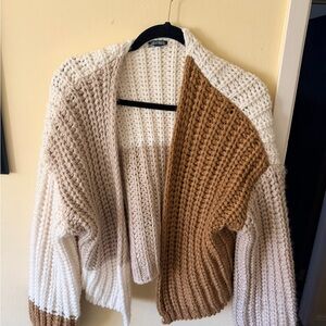 wild fable Two-Tone Cream and Brown Chunky Open Cardigan